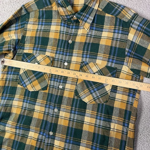 VTG 70s Woolrich Green Yellow Blue Plaid Long Sleeve Shirt USA Made Button Up - Picture 7 of 7